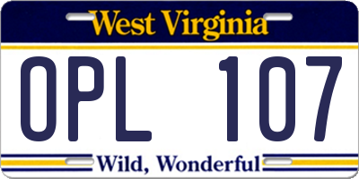 WV license plate OPL107