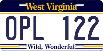 WV license plate OPL122