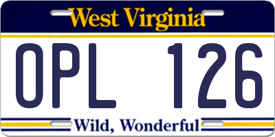 WV license plate OPL126