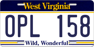 WV license plate OPL158