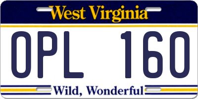 WV license plate OPL160