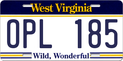 WV license plate OPL185