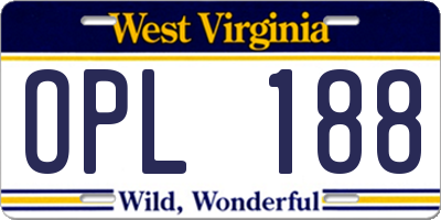 WV license plate OPL188