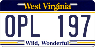 WV license plate OPL197