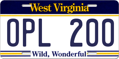 WV license plate OPL200