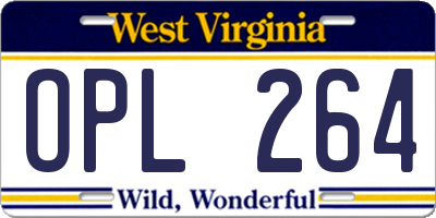 WV license plate OPL264