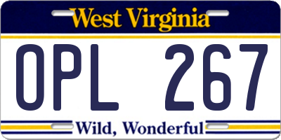 WV license plate OPL267