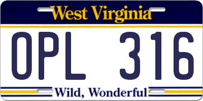 WV license plate OPL316