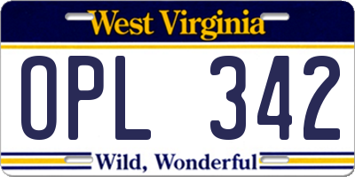 WV license plate OPL342