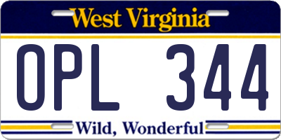 WV license plate OPL344