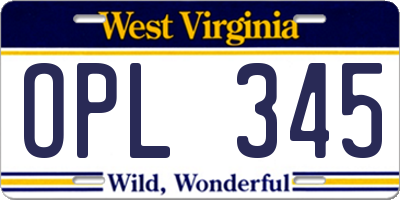 WV license plate OPL345