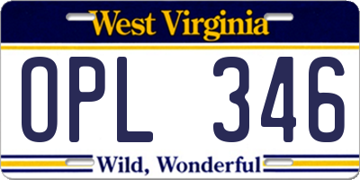 WV license plate OPL346