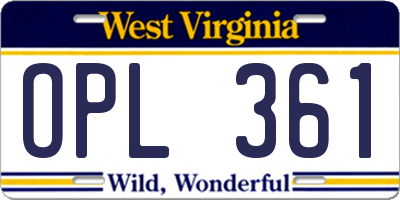 WV license plate OPL361
