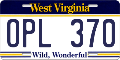 WV license plate OPL370