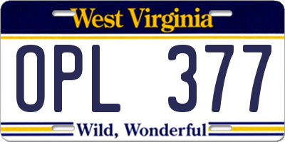 WV license plate OPL377