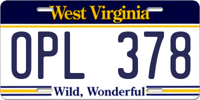 WV license plate OPL378