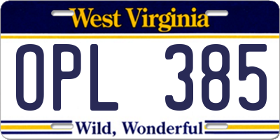 WV license plate OPL385