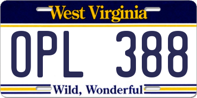 WV license plate OPL388