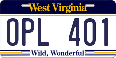 WV license plate OPL401