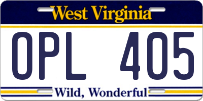 WV license plate OPL405