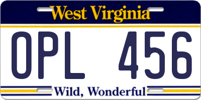 WV license plate OPL456