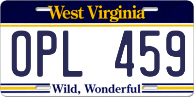 WV license plate OPL459