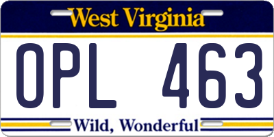 WV license plate OPL463