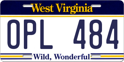 WV license plate OPL484
