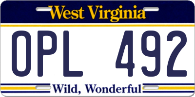 WV license plate OPL492