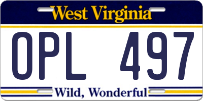 WV license plate OPL497