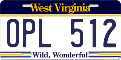 WV license plate OPL512