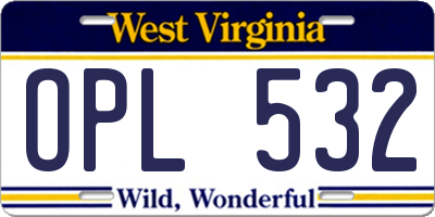 WV license plate OPL532