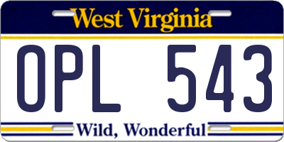 WV license plate OPL543