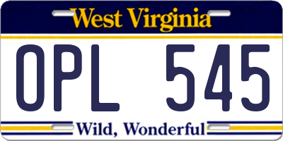 WV license plate OPL545
