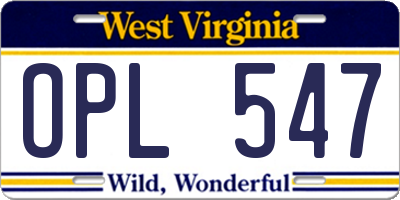 WV license plate OPL547