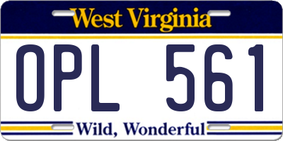 WV license plate OPL561