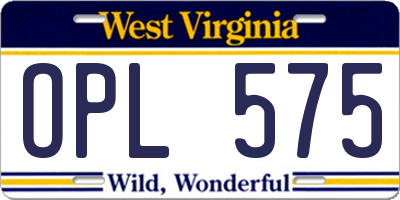 WV license plate OPL575
