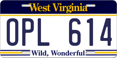 WV license plate OPL614