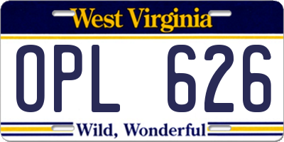 WV license plate OPL626