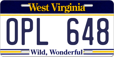 WV license plate OPL648
