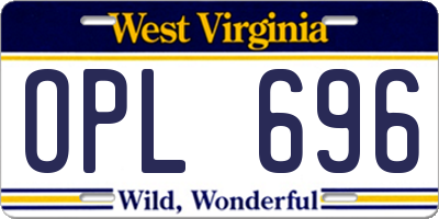 WV license plate OPL696