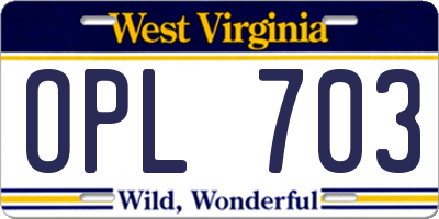 WV license plate OPL703