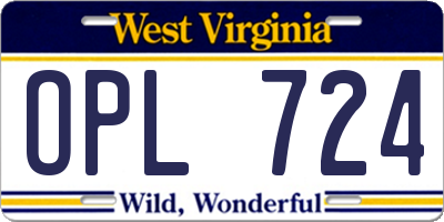 WV license plate OPL724