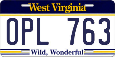 WV license plate OPL763