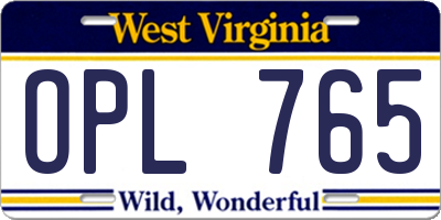 WV license plate OPL765