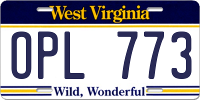 WV license plate OPL773