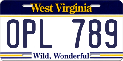 WV license plate OPL789