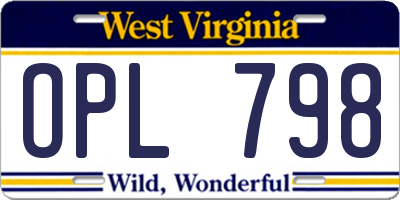 WV license plate OPL798
