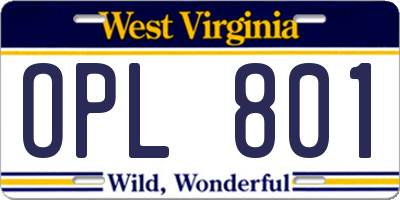 WV license plate OPL801