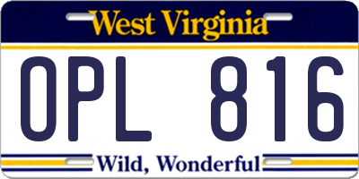 WV license plate OPL816
